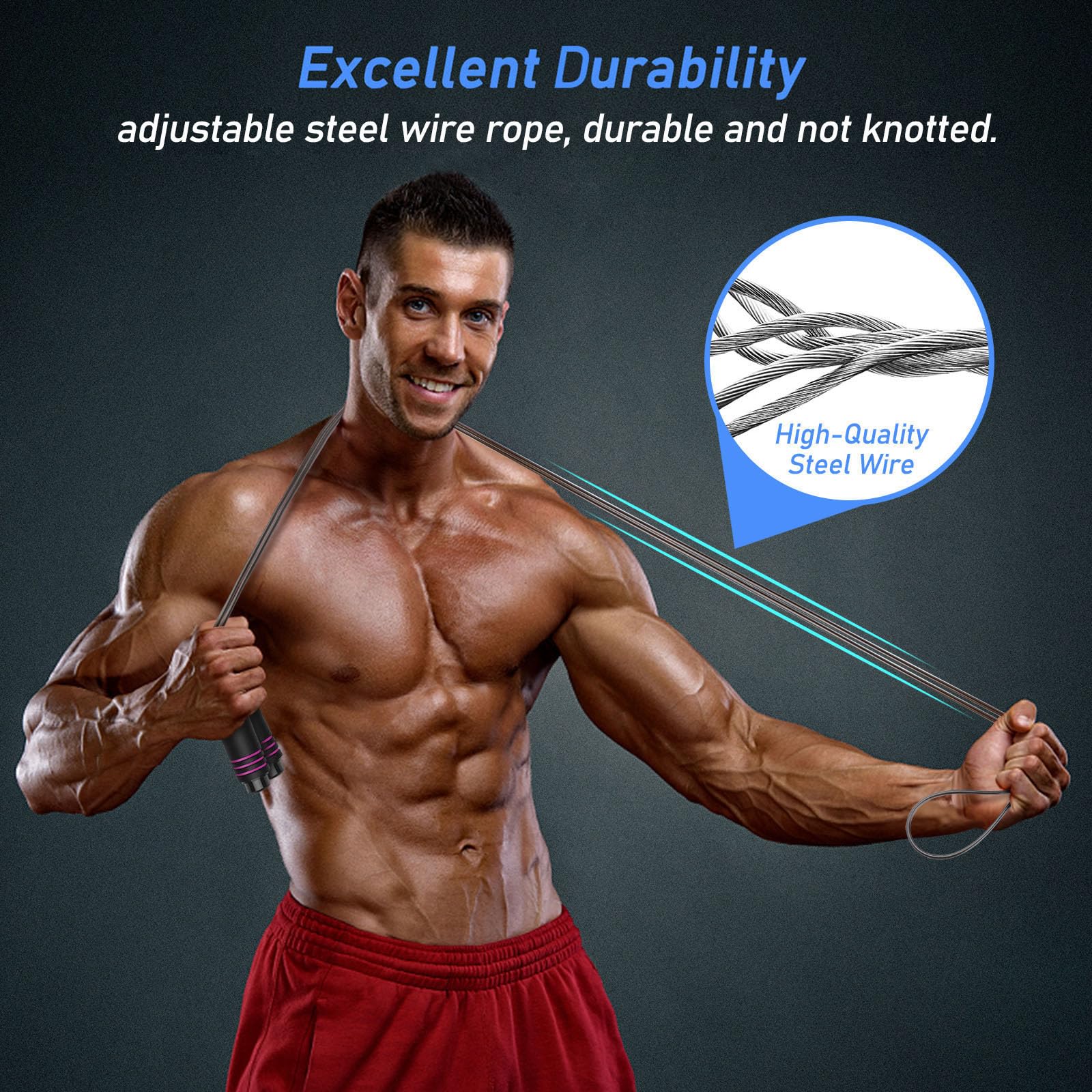 Blukar Skipping Rope with Skin-Friendly Foam Handles, Speed Rope, Adjustable Length, Non-Slip and Ideal for Fitness and Endurance Training, Suitable for Children and Adults