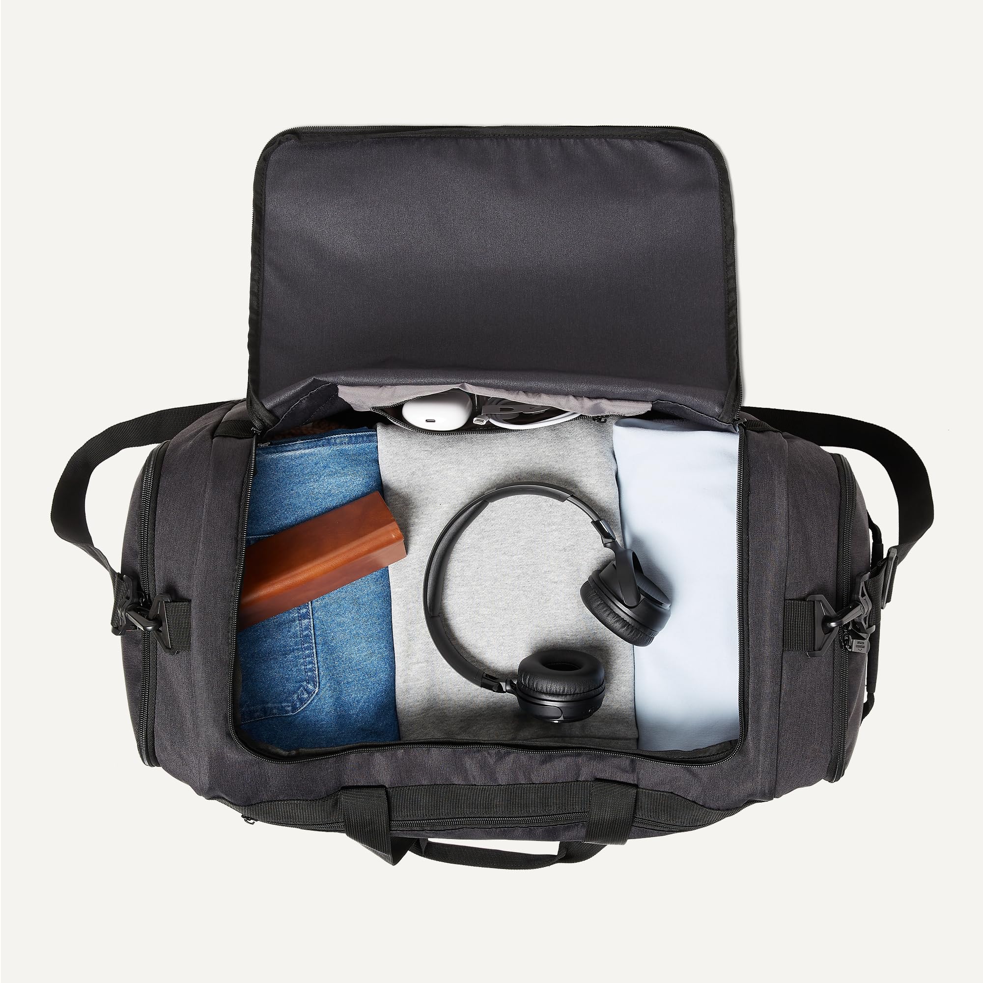 Amazon Essentials Lightweighted carry-on duffel with wet pocket and shoe compartment, black, carry-on bag